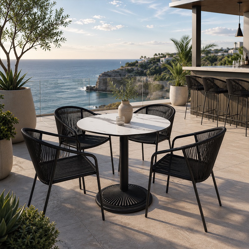 HPL exterior table in an outdoor dining setting